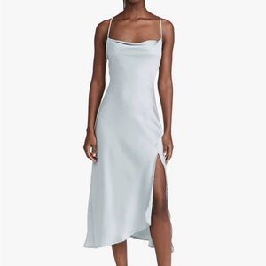 ASTR The Label Satin Slip Dress with Side Slit in Light Blue
